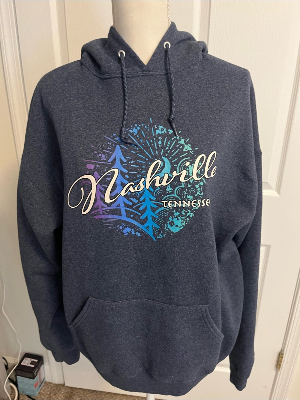 Jerzees Navy Nashville Tennessee Graphic Crewneck Hoodie